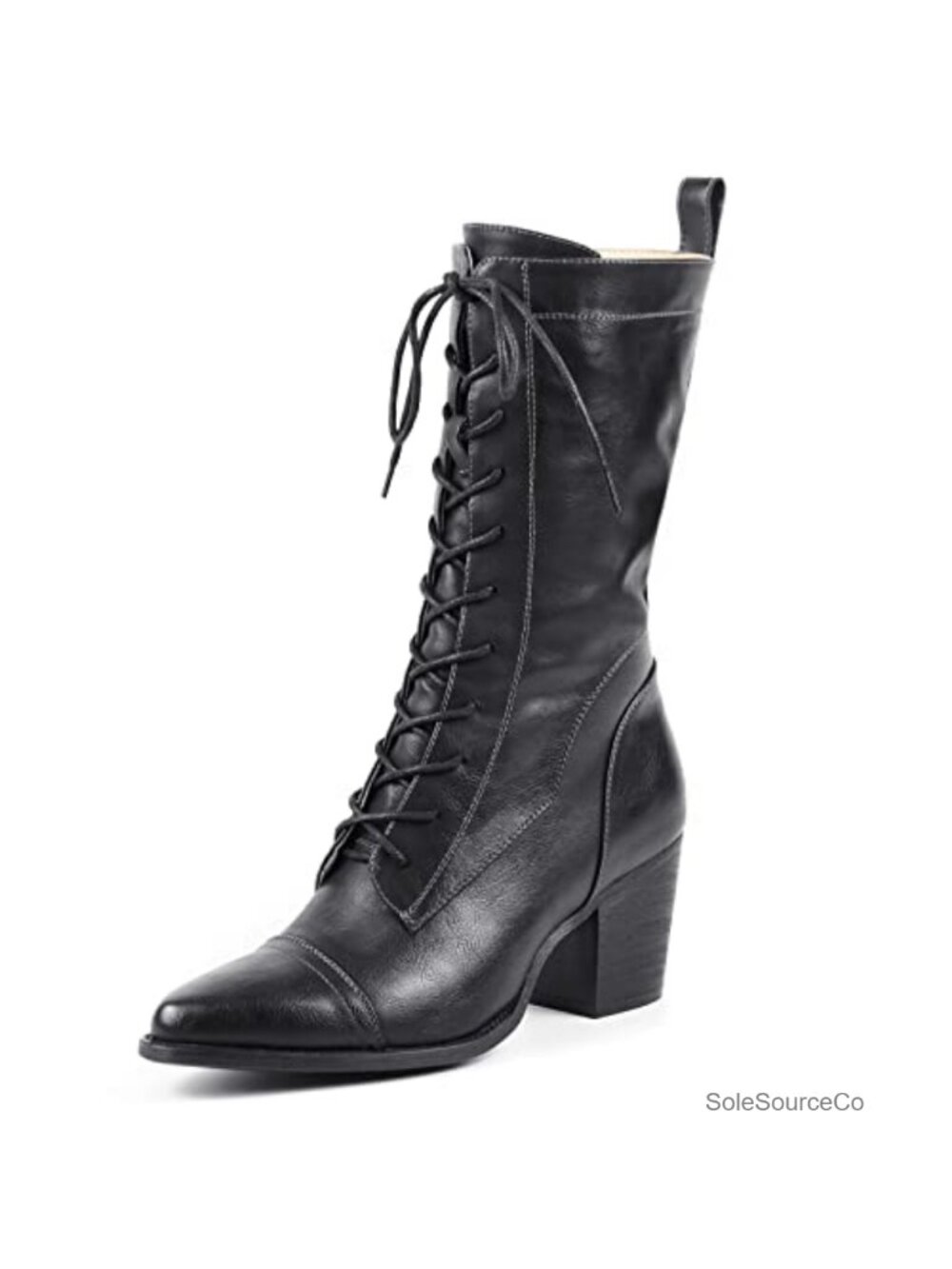 Women's Mid Calf Combat Boots Lace Up PU Leather Faux Fur Lining Winter